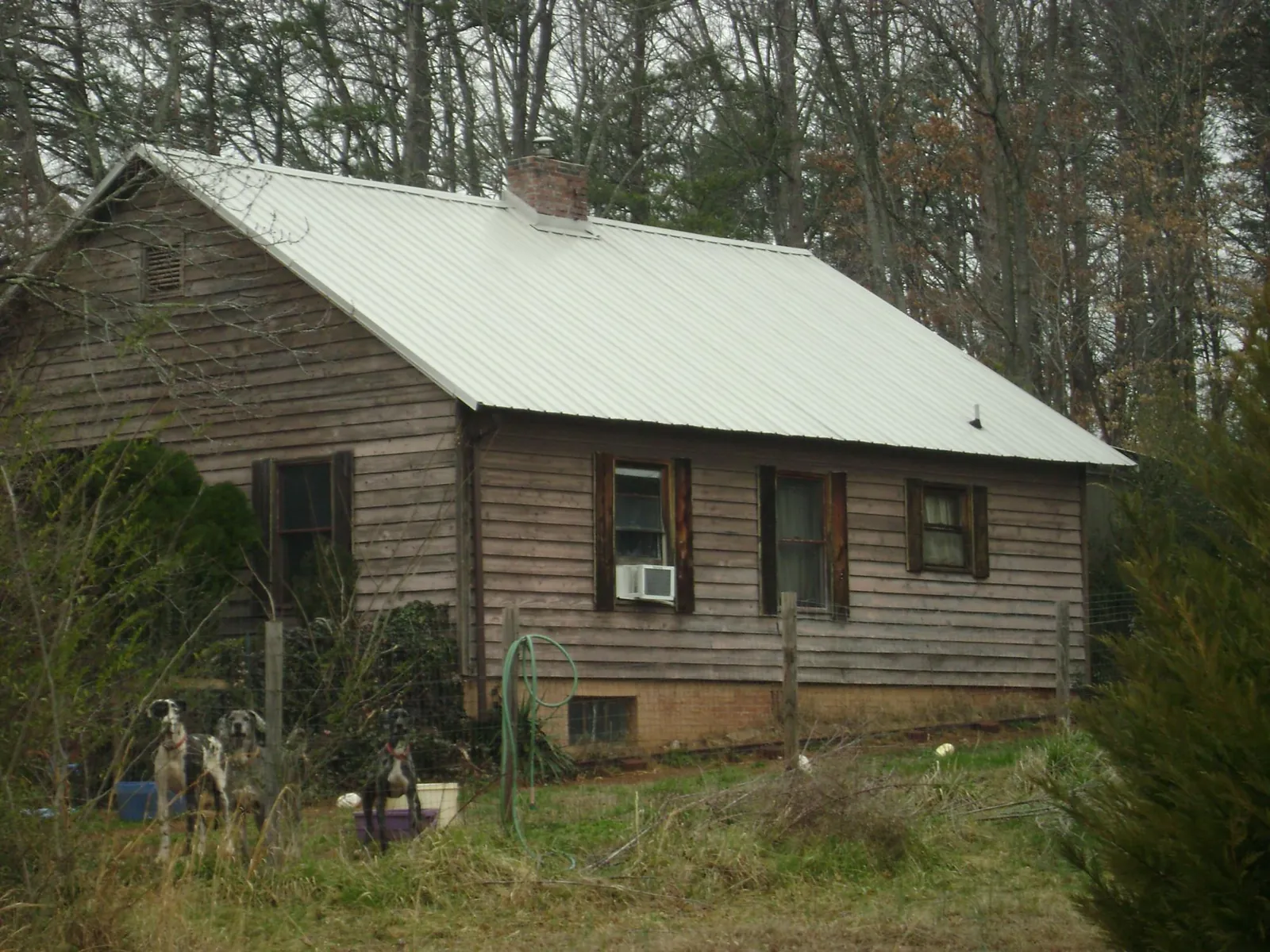 White metal roof on an old wood sided farmhouse, from a Metal Roof Installation job in Tribune